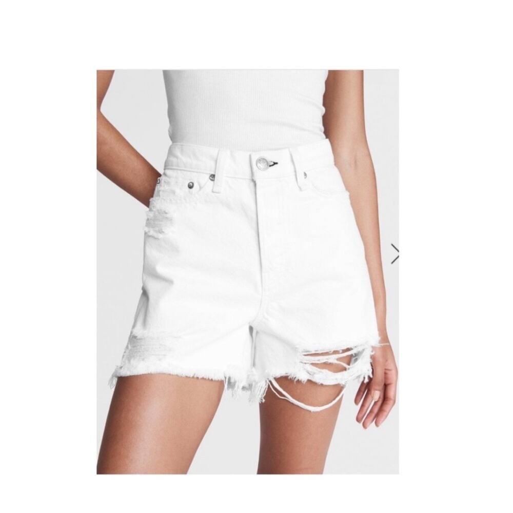 Rag & Bone Maya High Waist Shorts in White. - Picture 2 of 13
